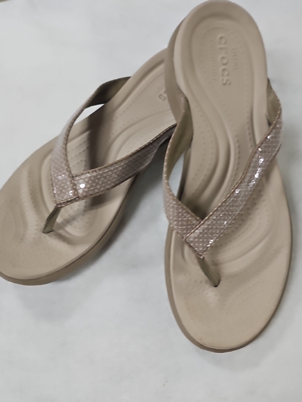 CROCS Women’s Glitter Strap Flip Sandal - Taupe